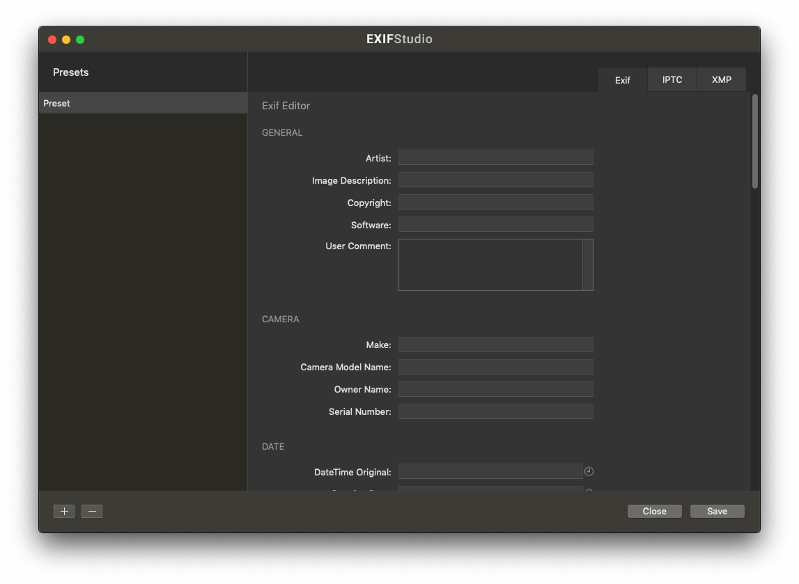 Exif studio supports presets